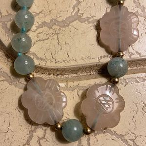 Jade looking & pink flower necklace
